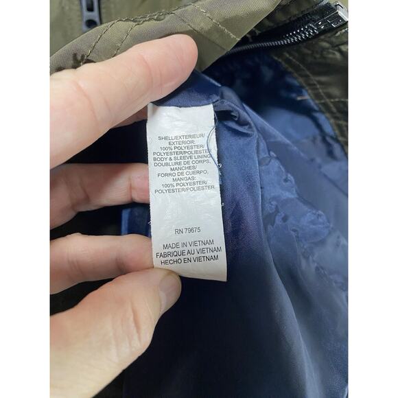 Lucky Brand Jacket Green Lightweight Mid Length Bomber Style Full Zip Hood *FLAW - Picture 10 of 12